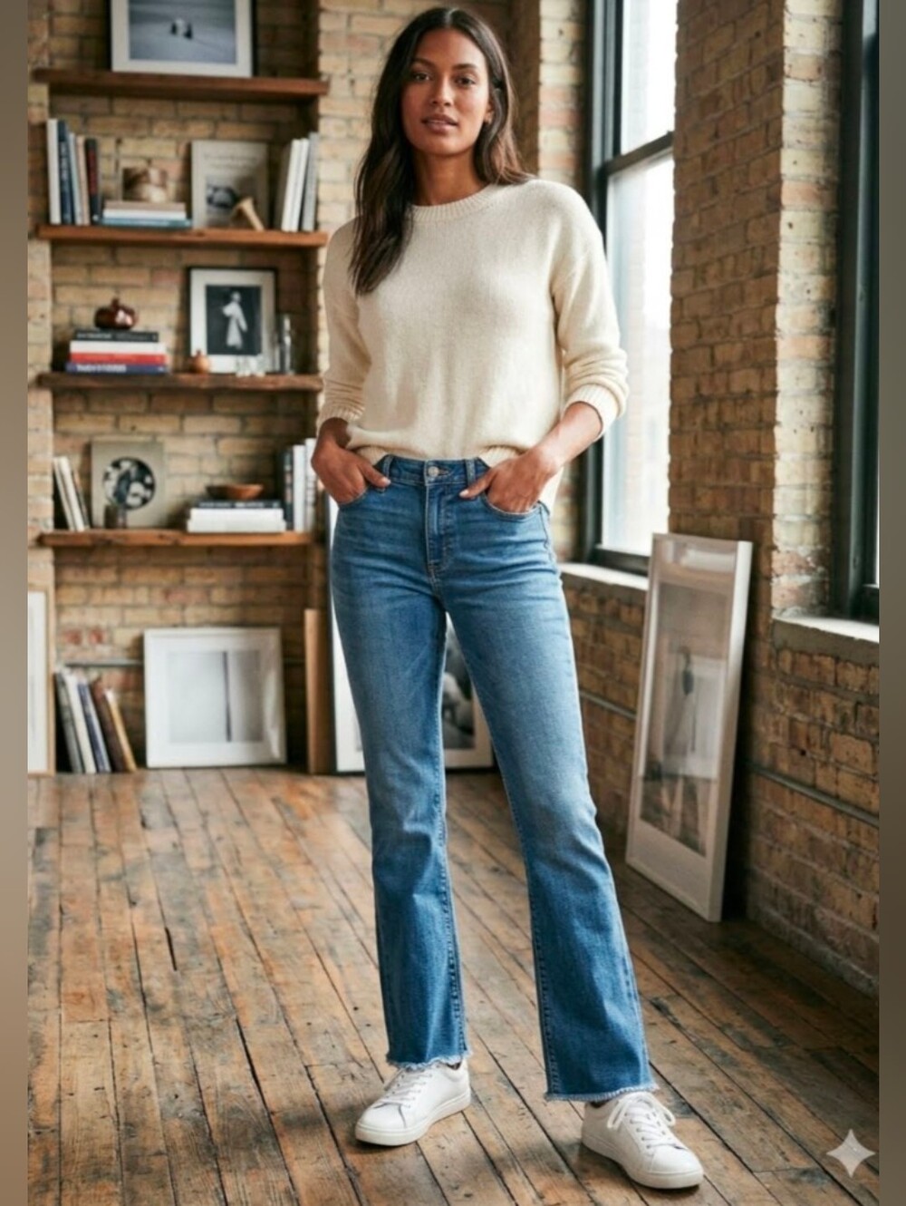 Old Navy Flare / Évasé Mid Rise Frayed Hem Jeans Size 2 Tall Medium Wash